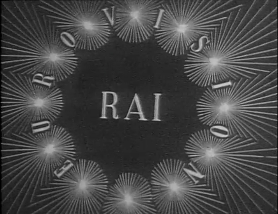 Prima versione della sigla utilizzata dalla Rai per l'Eurovisione, visualizzata in bianco e nero.